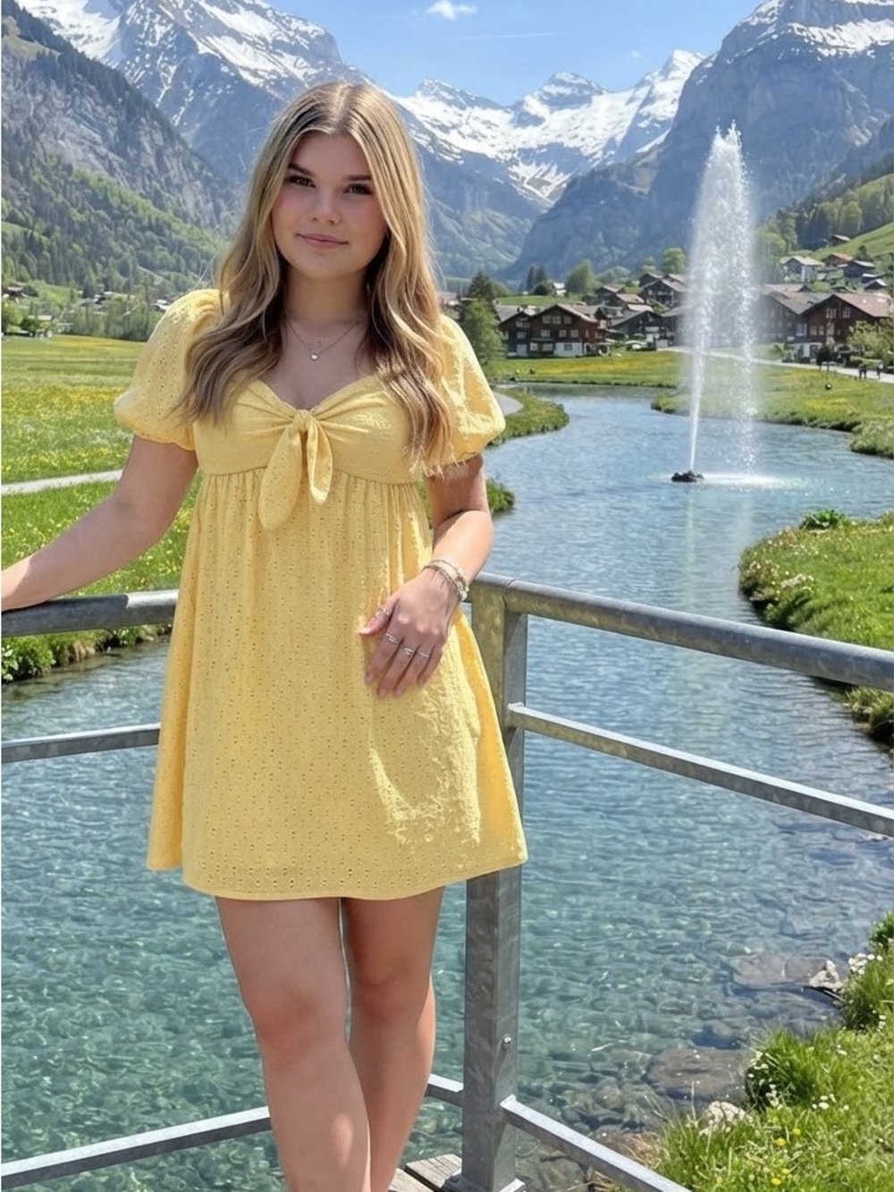 AS U WISH Yellow Dress medium size Puff Sleeve NEW